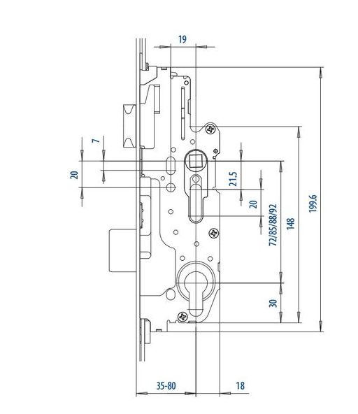 FUHR Multisafe 855 Hauptschlosskasten für Mehrfachverriegelung Dorn 35-45 mm 